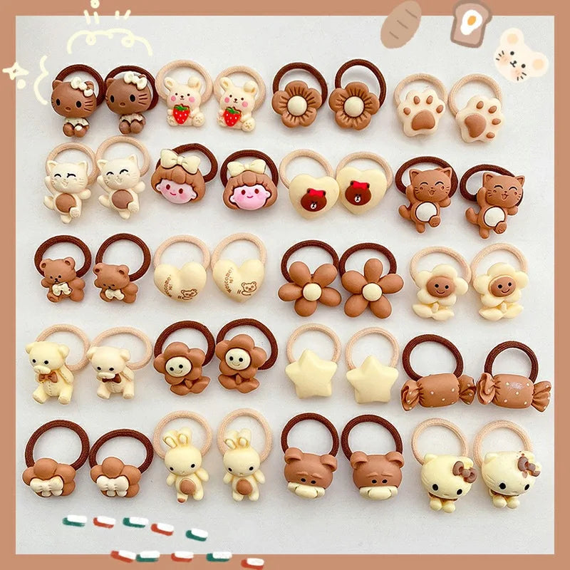 10PCS New Girls Cartoon Aniamls Flowers Small Elastic Hair Bands Children Cute Lovely Hair Tie Rubber Bands Kid Hair Accessories