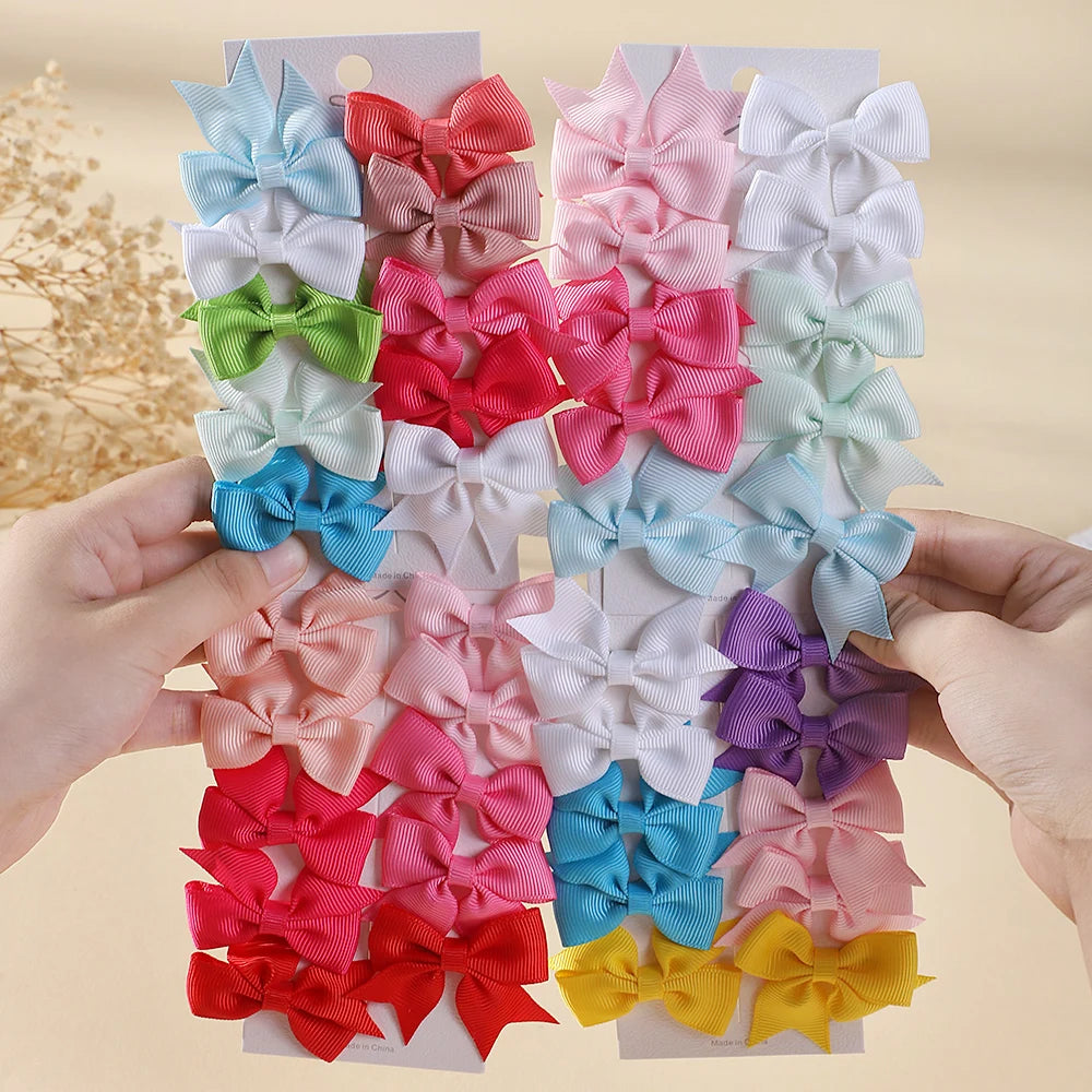 10Pcs/Set Classical Solid Ribbon Bow Hair Clips for Kids Girl Handmade Bows Hairpin Barrettes Headwear Children Hair Accessories