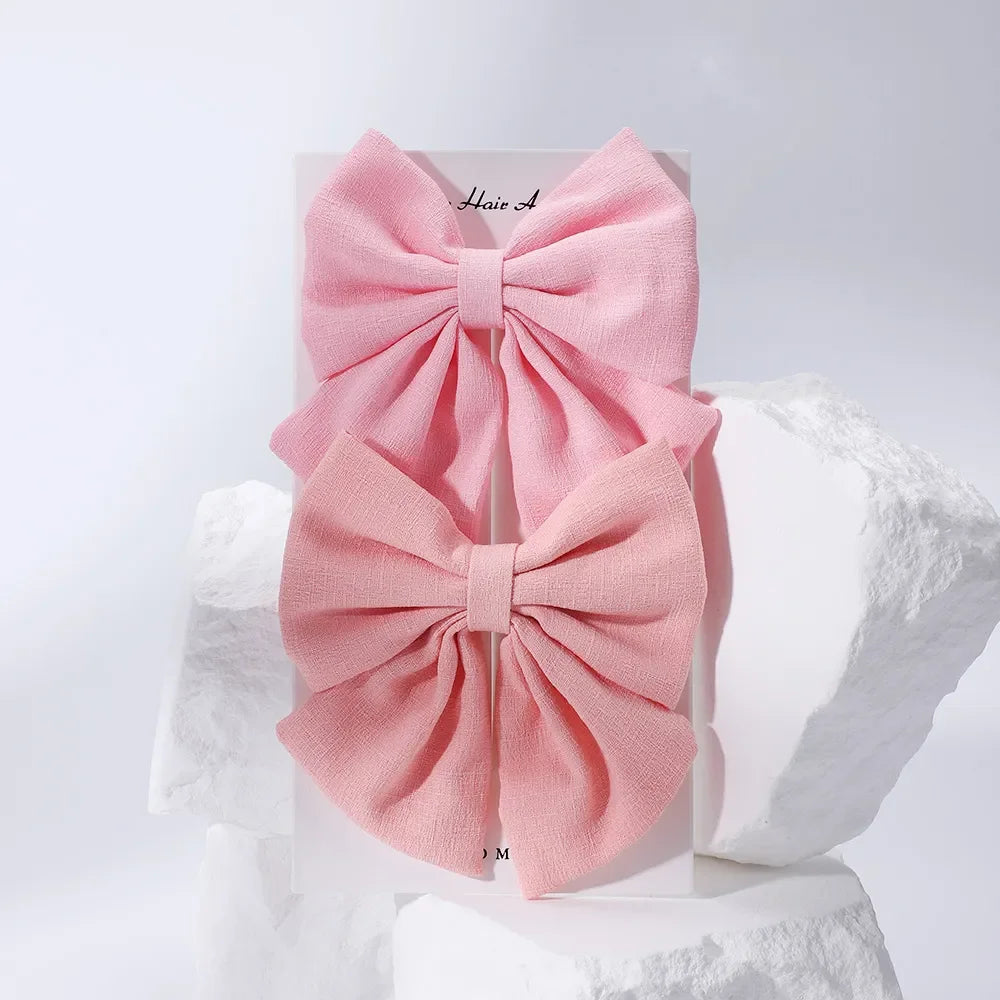 2pcs/set Elegant Sweet Bow Ribbon Hair Clip Fashion Simple Solid Clip Hair Pin Retro Barrettes with Clips Girls Hair Accessories