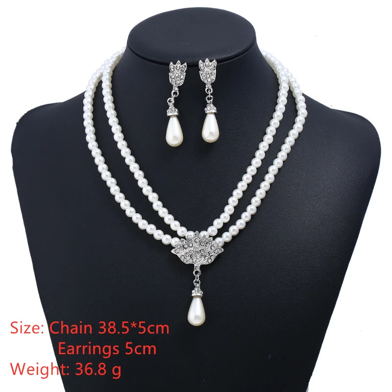 RAKOL Luxury Bride Pearl Crystal Jewelry Sets for Women Korean Temperament Short Collarbone Earring Necklace Set