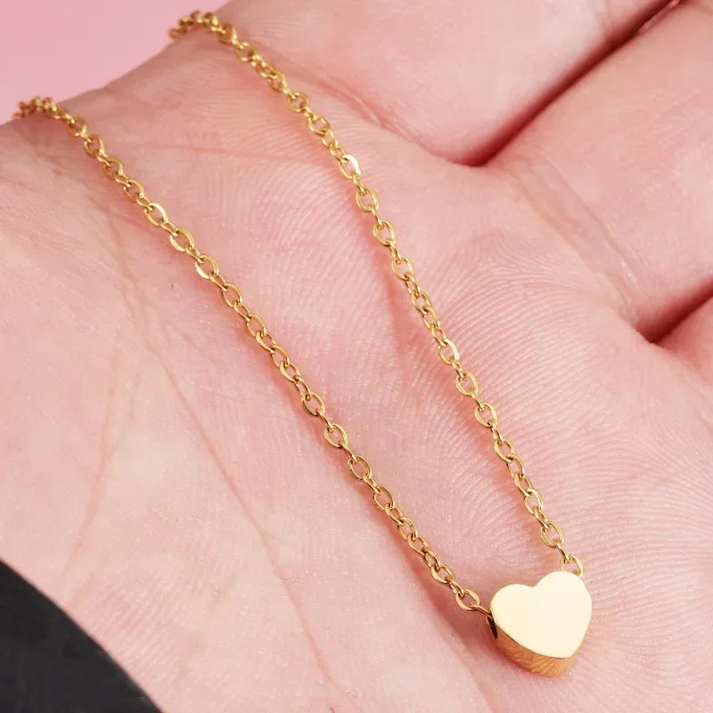 316L Stainless Steel 18K Bar Heart Necklace Jewlery Not Fade Gold Color for Women Jewelry