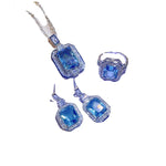 Load image into Gallery viewer, European Style Fashion Geometric Square Blue Crystal Zircon Necklace Set S925 Sterling Silver Luxury Banquet Party Jewelry
