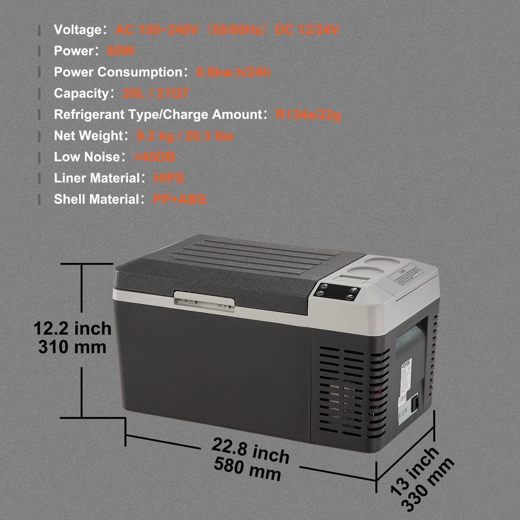 VEVOR 20L Portable Car Refrigerator Compressor Fridge Freezer Cooler Ice Box Keep Cool for Camping Fishing