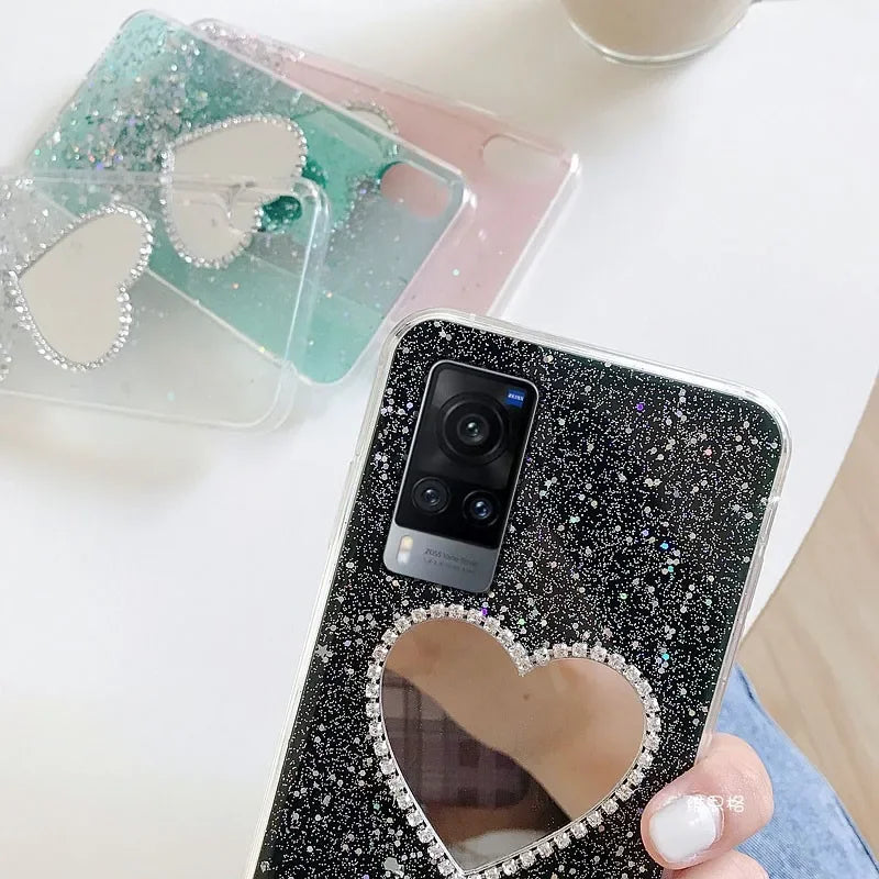 Heart Mirror Diamond Case For Realme C55 C35 C33 C30 10 9 Pro Plus 9i C31 8i 8 Pro 7i C11 C30S Glitter Transparent Starry Cover