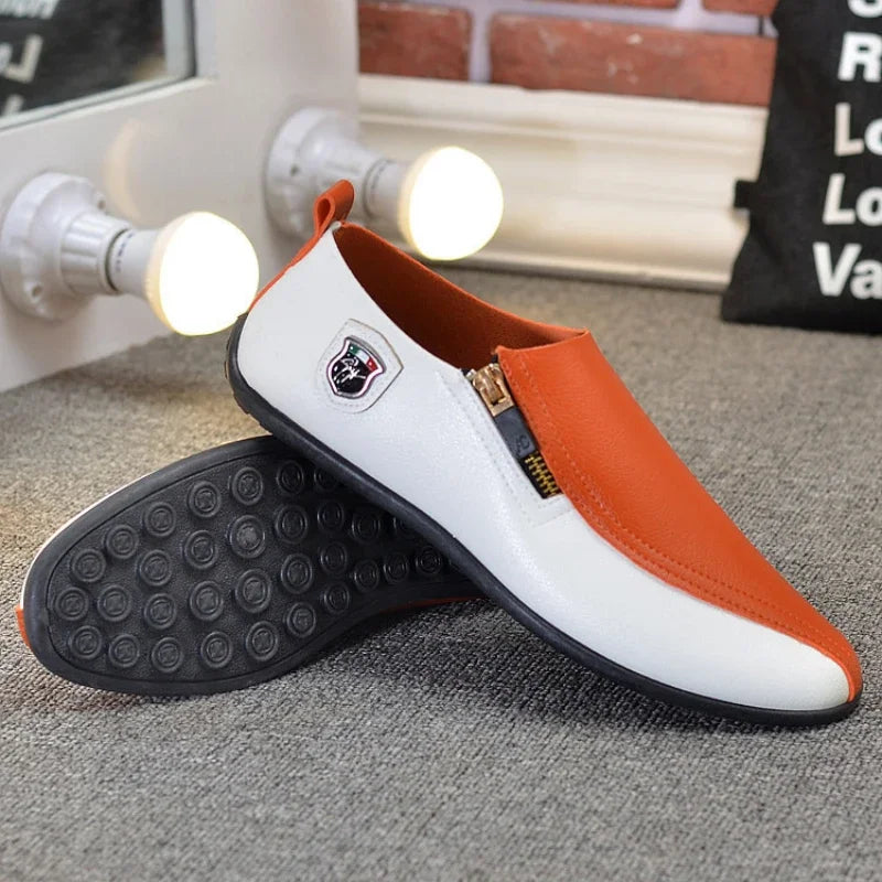 Fashion Leather Shoes for Men Breathable Splicing Summer Men Casual Business Shoes Fall Slip on Man Loafers Tenis Masculino