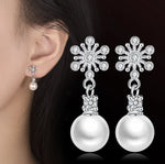 Load image into Gallery viewer, Moonso Luxury Snowflakes Simulated Pearl  Earrings for Women Anniversary Gift Jewelry Wholesale E6636
