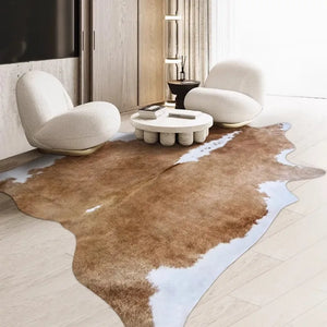 Irregular Faux Cowhide Carpets for Living Room Light Luxury Lounge Rug Thicker Bedroom Decor Anti-slip Mat Home Plush Carpet