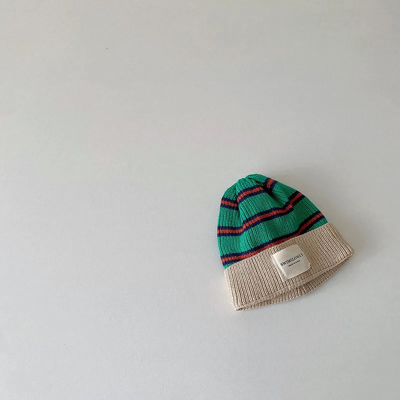 Fashion Striped Kids Knit Hat Boys Beanie Cap Girls Bonnet Cap With Label Korean Style Winter Autumn Infant Baby Accessories