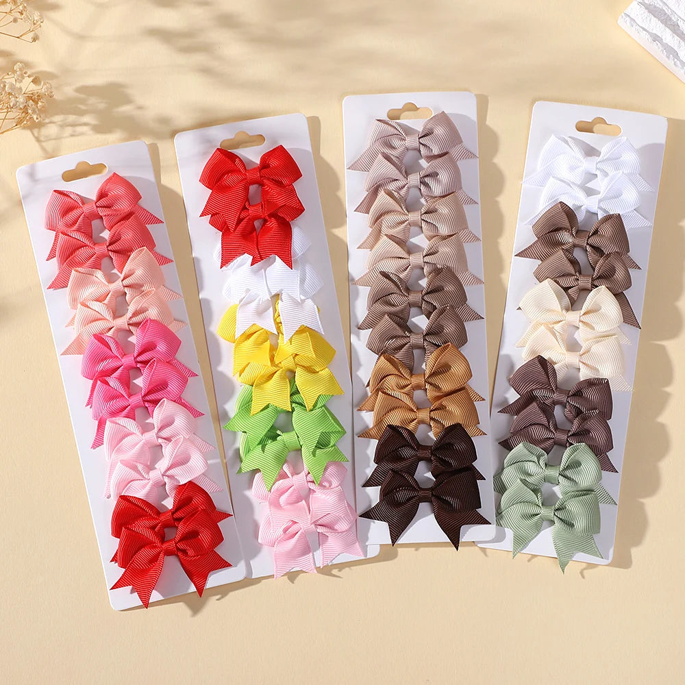 10Pcs/Set Classical Solid Ribbon Bow Hair Clips for Kids Girl Handmade Bows Hairpin Barrettes Headwear Children Hair Accessories