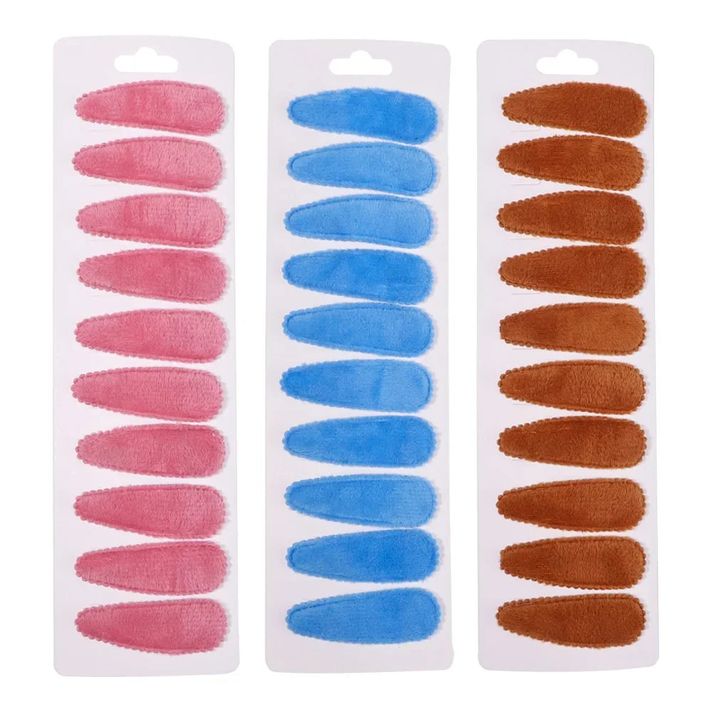 10Pcs/Set Cute Women Solid Plush Snap BB Clip for Girls Hairpin Barrettes Hair Clips Headwear Kids Hair Accessories Wholesale