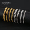 HONGTONG Basic Curb Chain Bracelet for Men Stainless Steel Cuban Gold Color Link Chain Wristband Classic Punk Heavy Male Jewelry