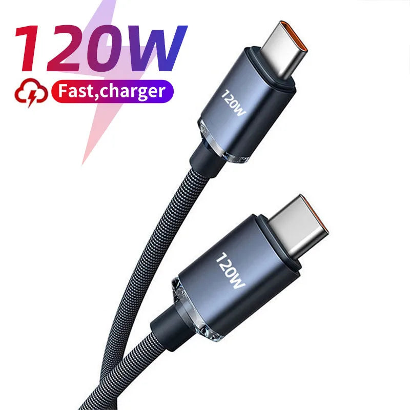 120W 7A Type C to Type C Cable For iPhone 15 Xiaomi Samsung Huawei Mobile Phone Fast Charge Type-c Cable Quick Data Charger Wire