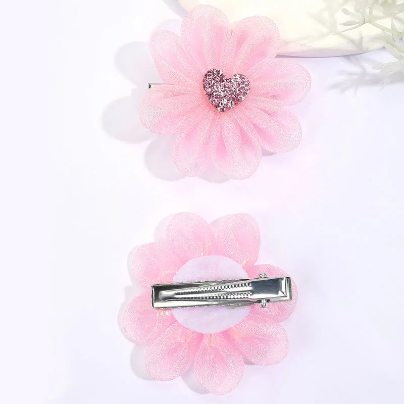 2PCS New Kids Hair Flower Clips Mesh Chiffon Boutique Hairpins Fashion Hair Accessories Baby Hair Clip Girls Apparel Headwear