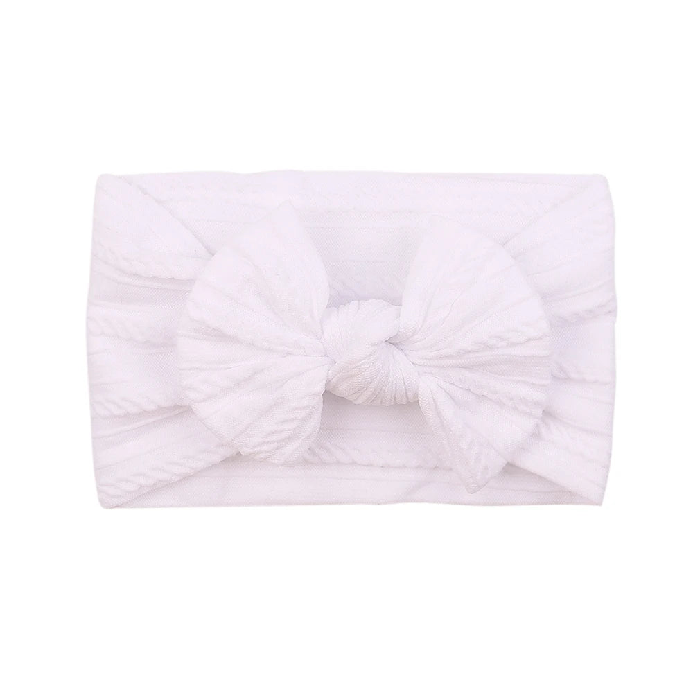 Solid Colors Cables Turban Kids Bows Headwear Headband For Baby Girls Newborn Soft Nylon Elastic Hair Bands Hair Accessories