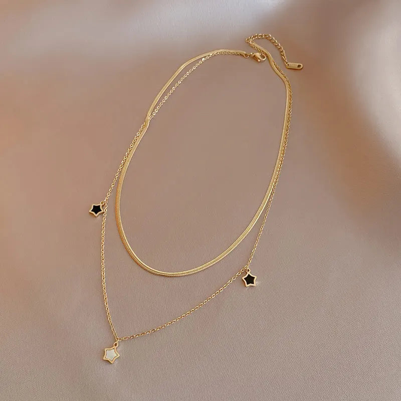 Fashion Multilayer Chain Star Charm Necklace Bracelet for Women Girls Trend  Stainless Steel Necklace Jewelry Set Party Gift