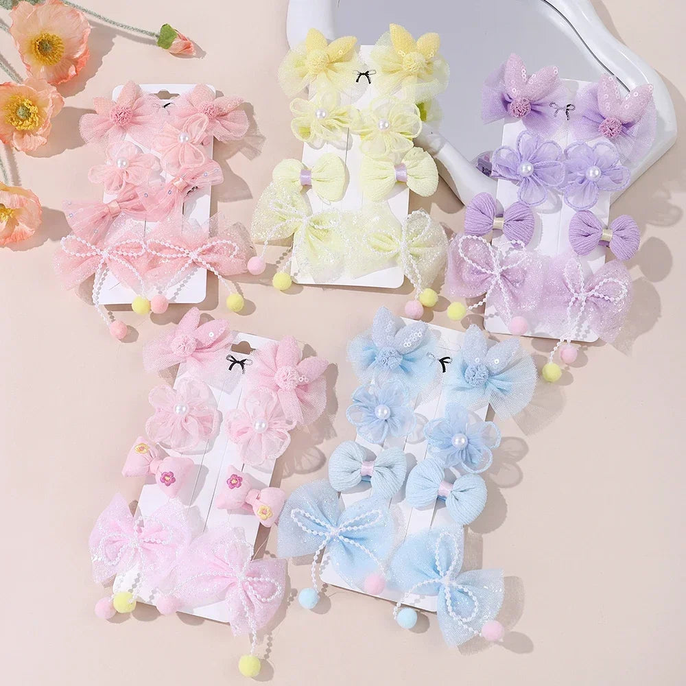 10Pcs/Set Girls Cartoon Hair Band Bow Hair Ties Flower Headbands Princess Elastic Rubber Bands Kids Hair Accessories