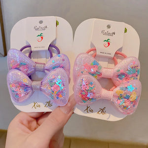 2PCS New Cute Quicksand Bow Girls Kids Elastic Hair Bands Children Hair Ties Princess Hair Accessories Baby Headwear
