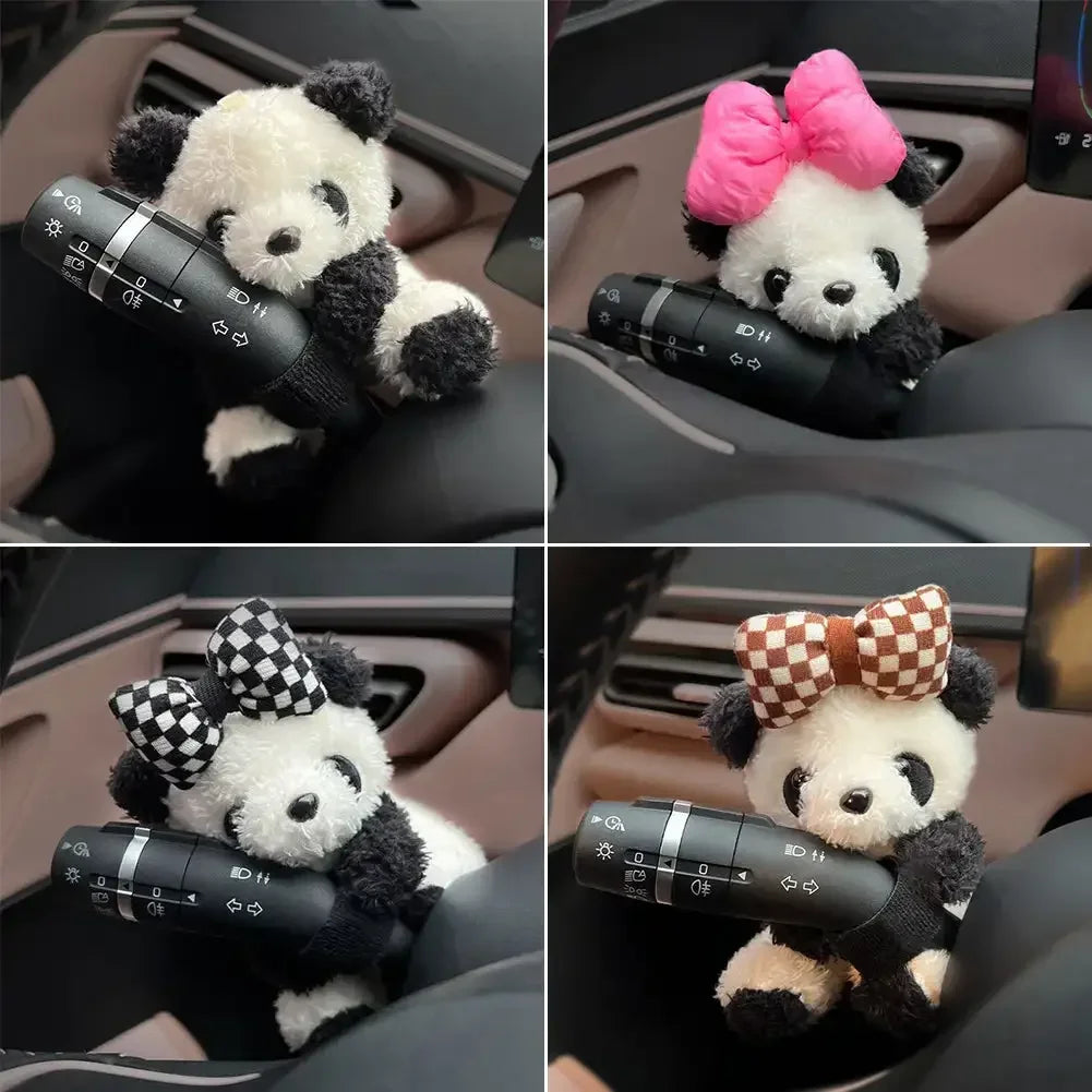 Plush Panda Clutch Decoration Car Wiper Turn Signal Switch Ornaments Cute Bowknot Panda Car Wiper Doll Auto Interior Accessories