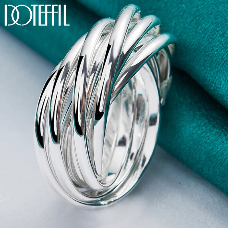 DOTEFFIL 925 Sterling Silver Five Circle Coil Ring For Women Wedding Engagement Party Fashion Charm Jewelry