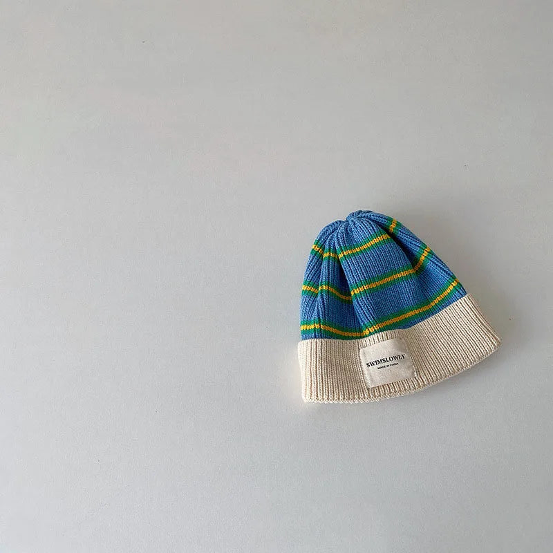 Fashion Striped Kids Knit Hat Boys Beanie Cap Girls Bonnet Cap With Label Korean Style Winter Autumn Infant Baby Accessories