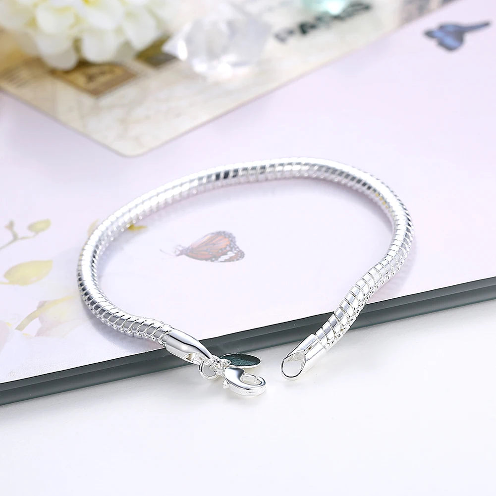 Hot new 925 Sterling Silver Bracelets for women men 4MM snake bone chain Wedding party Gifts high quality Fashion Jewelry