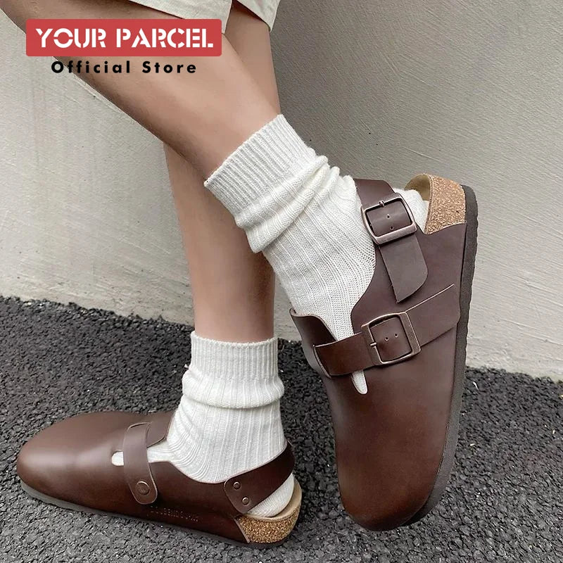 Double buckle genuine leather Birken shoes cork for men height increasing couple shoes sandals, versatile one shoe dual-use