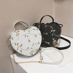 Load image into Gallery viewer, Female Sweet Lace Heart Round Handbags High Quality PU Leather Cross Body Bags for Women Small Fresh Flower Chain Shoulder Bags
