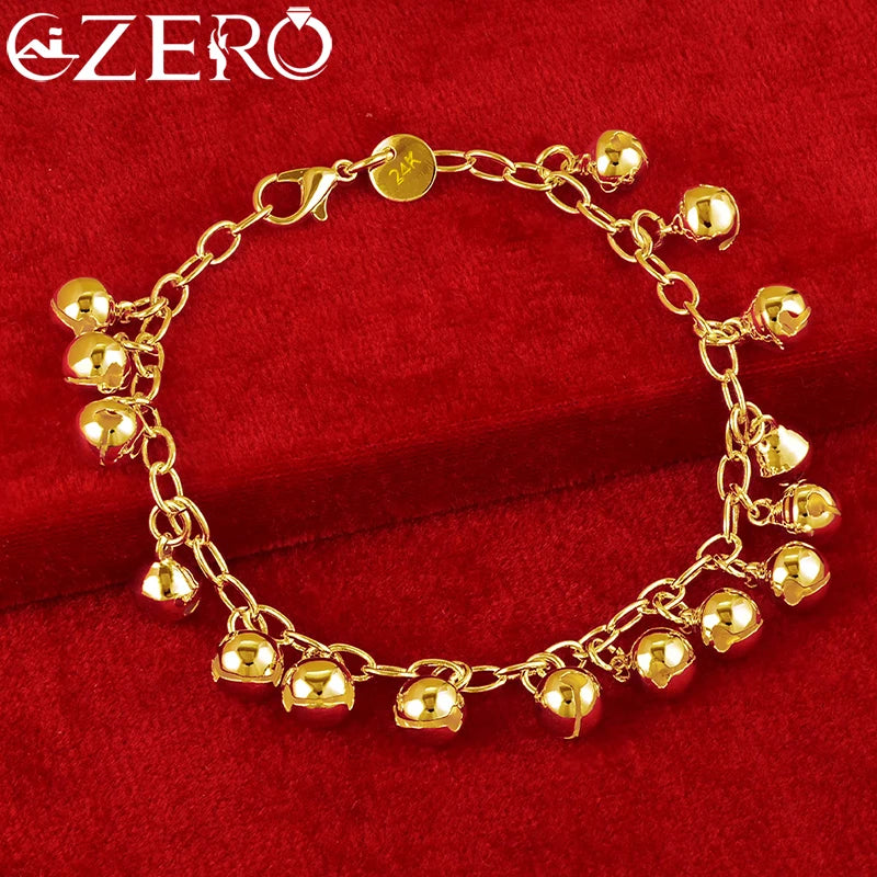 Alizero 18k gold small bell beads bracelet chain for women jewelry fashion charm accessories wedding gift