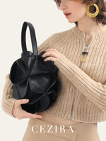 Load image into Gallery viewer, CEZIRA Women Fashion Niche Design Bucket Shoulder Bag PU Vegan Leather Cute Petal Patchwork Drawstring Cross Body Handbag Purses
