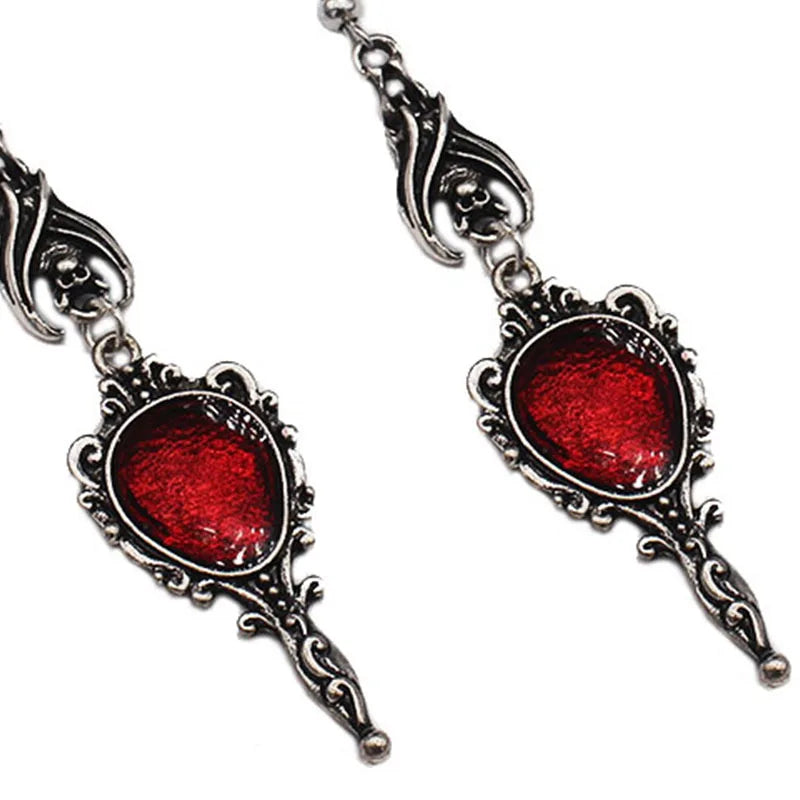 Kaqiqi Earrings Vintage Vampire Bat Magic Mirror Drop Earrings Gothic Punk Dangling Jewelry Gift