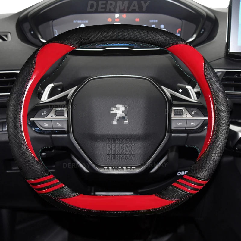 for Peugeot 208 e208 2020 2021 2022 Car Steering Wheel Cover Cute Carbon Fibre PU Leather Girls Auto Accessories interior Coche