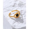 YACHAN Black Stone Eye-Shaped Stainless Steel Rings for Women Opening Adjustable Vintage Trendy Waterproof Jewelry