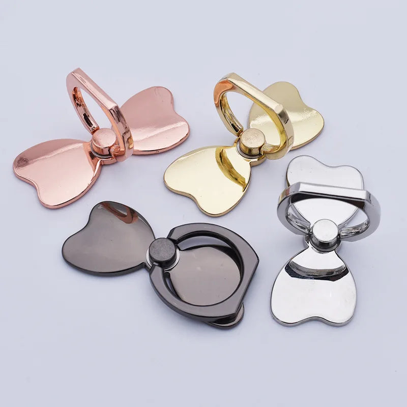 Bowknot Mobile Phone Holder Ring Buckle 360 Degree Rotation Lazy Full Metal Glossy Millet Mobile Phone Ring Holder Stand