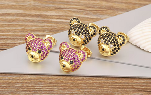 Nidin New Arrival Fashion Cute Zircon Little Bear Stud Earrings 8 Colors For Women Girls Ear Jewelry Accessories Delicate Gifts