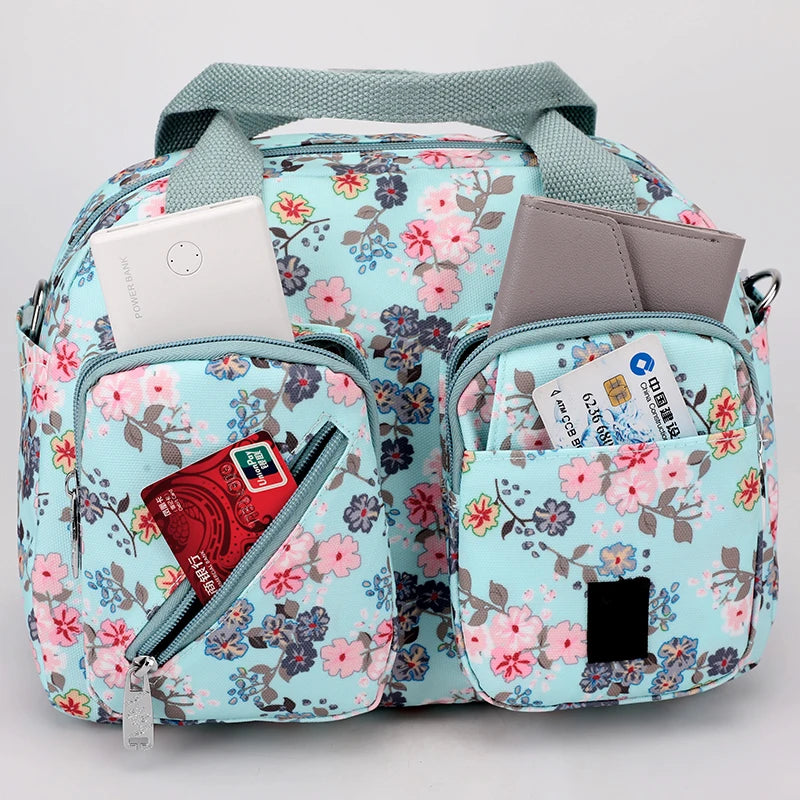 Fashion Multi-pockets Female Bag High Quality Durable Fabric Women Shoulder Bag Casual Floral Printing Girls Shopping Handbag