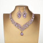 Load image into Gallery viewer, New Gorgeous Silver Color Purple Crystal Bridal Jewelry Sets Rhinestone Tiaras Earrings Necklace Crown Wedding Dubai Jewelry Set
