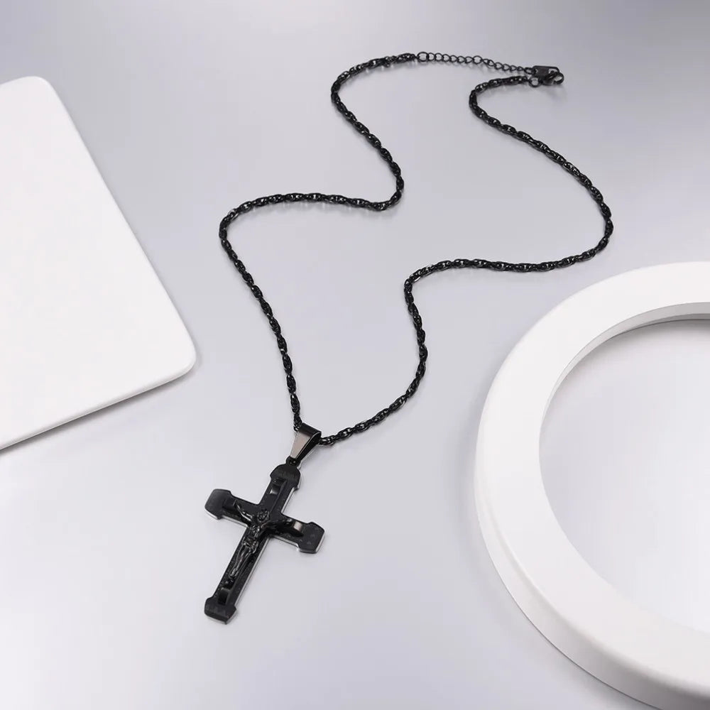 Fashion Stainless Steel Jesus Cross Pendent Necklace Religious Accessaries Necklace Hot Sale Amulet Birthday Party Jewlery Gifts