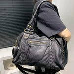 Load image into Gallery viewer, Y2K Spicy Girl One Shoulder Crossbody Bag Vintage Washed Leather Soft Leather Motorcycle Bag Large Capacity Bag
