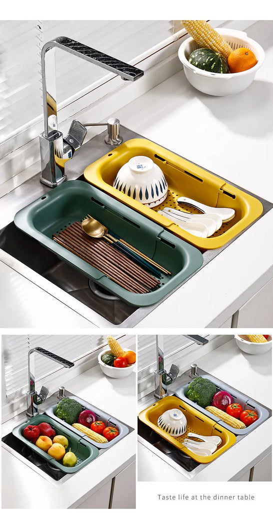 Retractable Sink Drain Rack Drain Basket Dish Shelf Adjustable Vegetable Fruits Washing Basin Filter Basket Kitchen Accessories