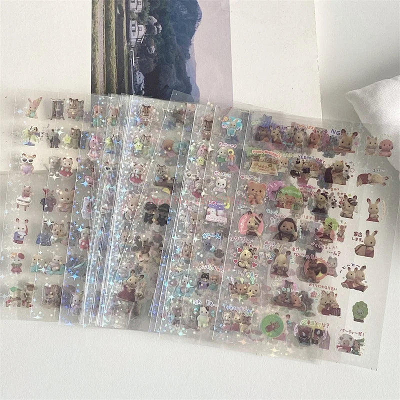 6pcs Steve Transparent PET Cut Film Stickers Senbel Family Waterproof Glitter Toploader Deco Stickers