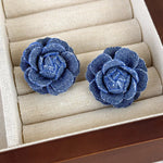 Load image into Gallery viewer, Minar French Retro Blue Color Cloth Denim Rose Flower Drop Earrings for Women Multi Layers Floral Statement Earring Brincos 2024
