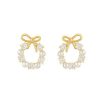 Load image into Gallery viewer, Round Wreath Bow Pearl Stud Earrings Elegant Trend Fashion Korean Women Jewelry Simple Pearl Stud Earrings Small Zircon Ear Clip
