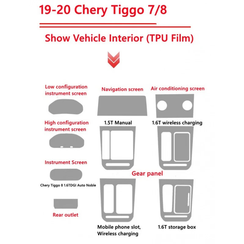 TPU Car Interior Accessories Gear Dashboard Gps Navigation Screen Film Protective Sticker Anti-scratch for Chery Tiggo 7 7pro 8