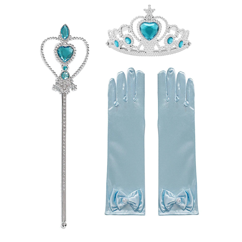 Baby Girls Elsa Anna Princess Accessories Kids Magic Wand Crown Cosplay Snow White Rapunzel Tiara Gloves Party Supplies Sets