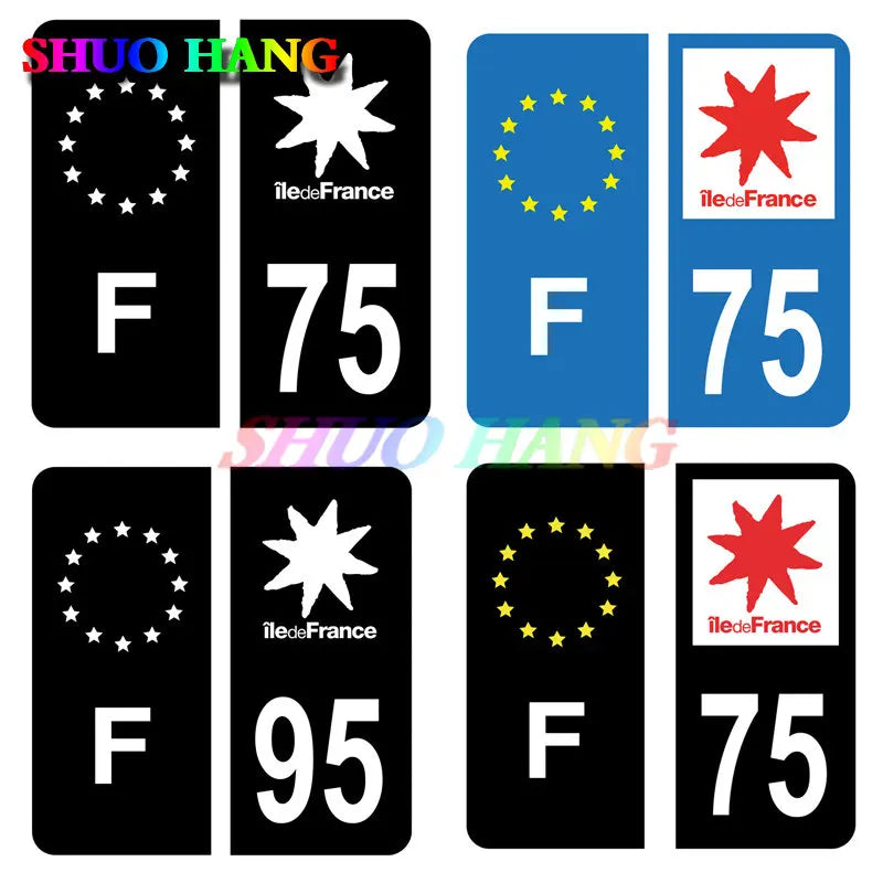 Car License Plate Sticker 75 Paris Black & F Europe 95 Val-D'Oise Noir & F Europe License Plate Decal Vinyl Car Accessories PVC