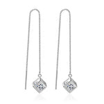 Load image into Gallery viewer, JewelryTop Elegant Fine 925 Sterling Silver Earrings Charms Cube Love Zirconia Sugar Drop  Chain Long Tassel
