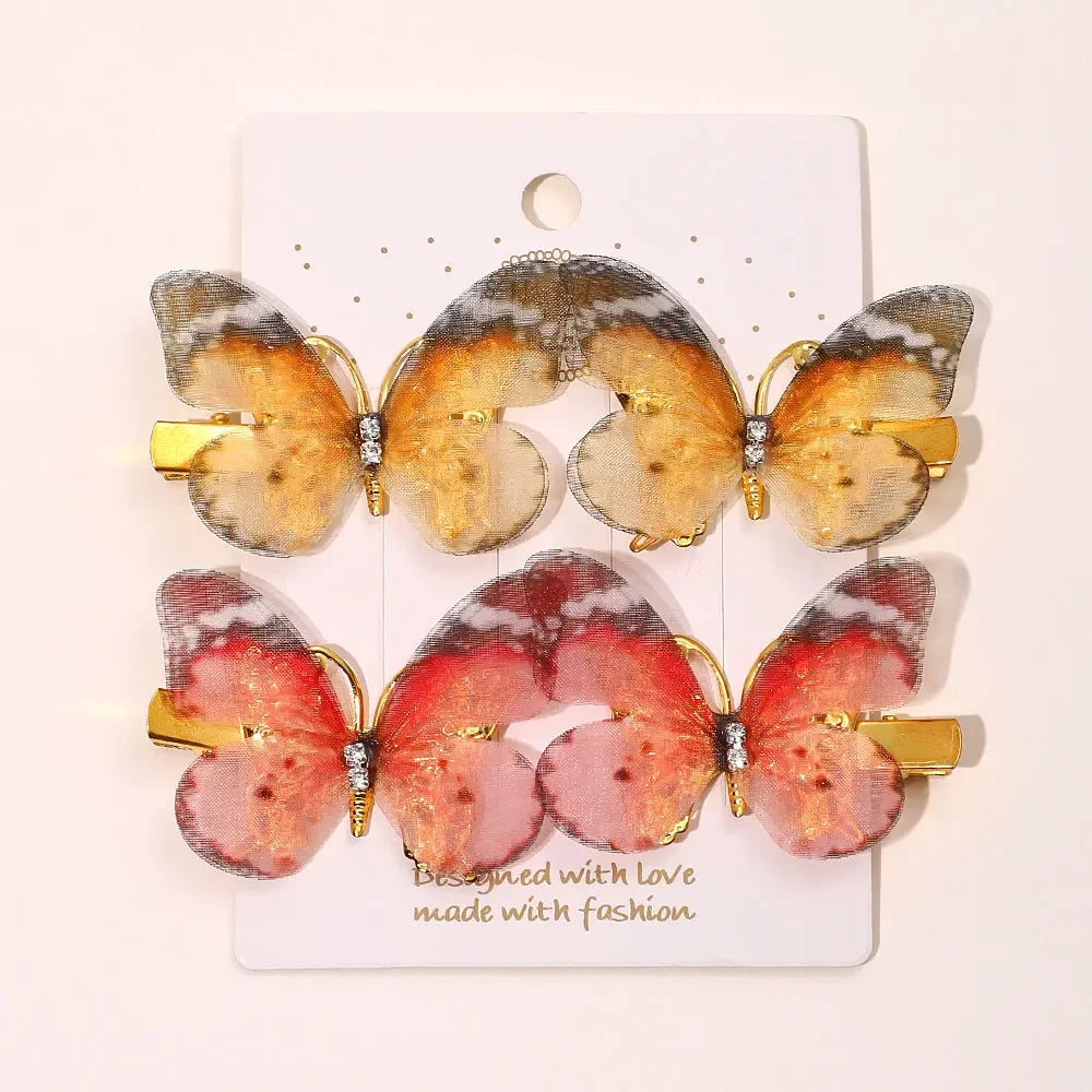 2/6Pcs Colorful Butterfly Hairpins Girl Hair Clips Barrettes Women Sweet Hair Ornament Rainbow Headwear Fashion Hair Accessories