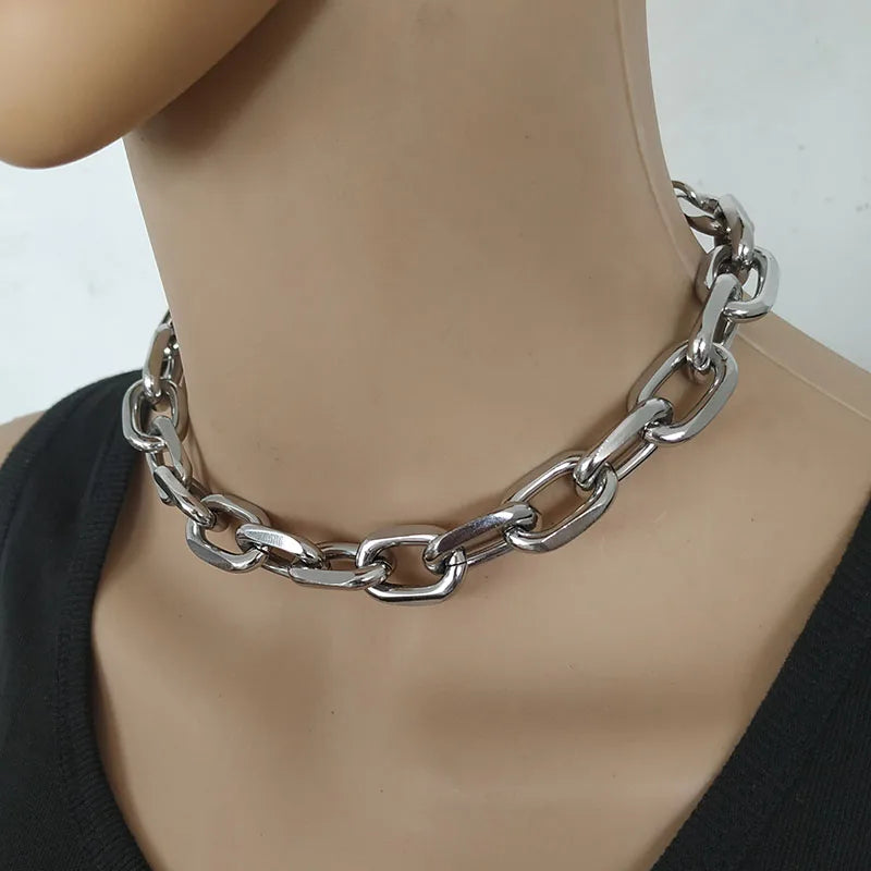 2023 New Punk Gothic Exaggerated Heavy Metal Big Thick Chain Choker Collar Necklace Women Goth Fashion Night Club Jewelry