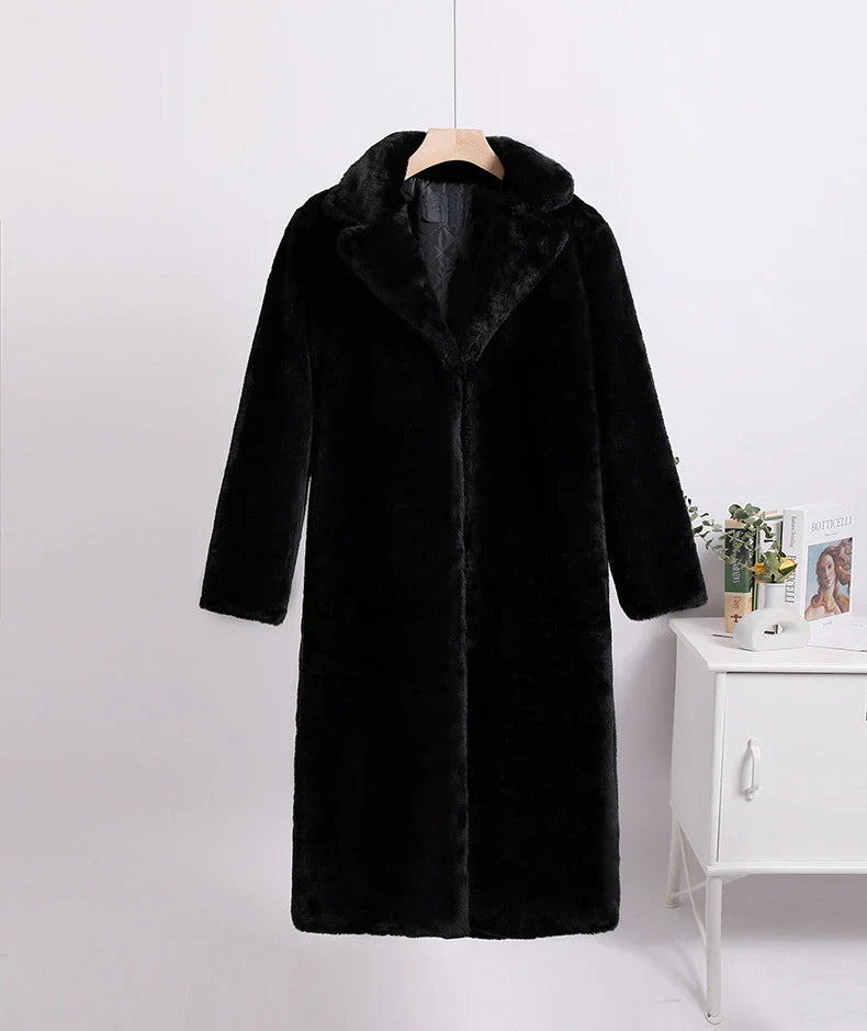 2023 Winter Women High Quality Faux Rabbit Luxury Long Fur Coat Lapel OverCoat Thick Warm Female Plush Jacket Large Size 5XL