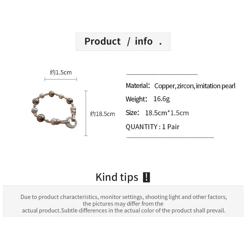 Kaitin French Zircon Pearl Irregular Round Bracelets for Women Fashion Light Luxury Charms Bracelet Wedding Bride Jewelry Gifts